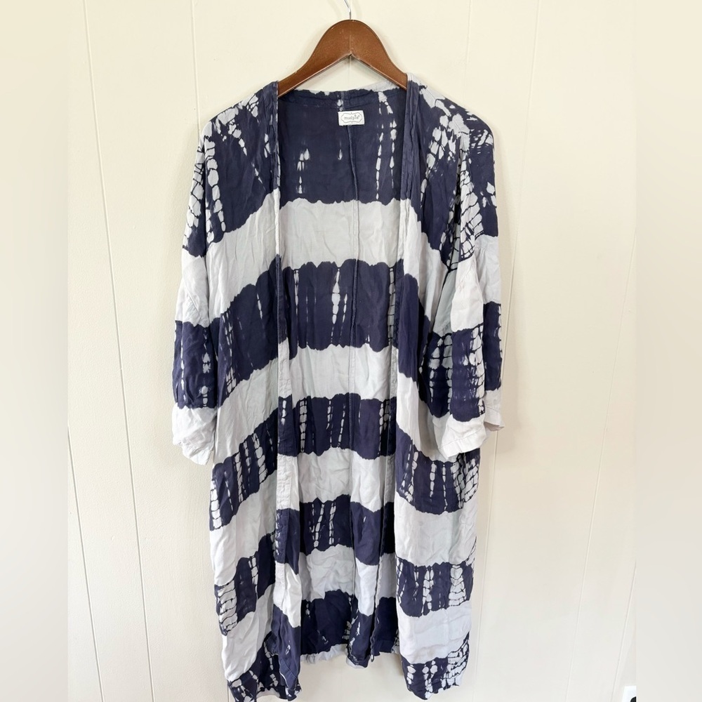 Mud Pie tie dye blue oversized one size duster kimono cardigan viscose